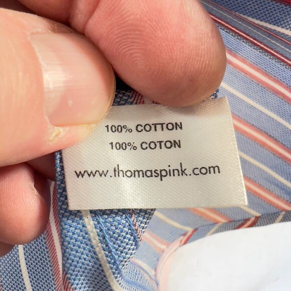 Pink Thomas Pink Prestige Button Shirt Men 17.5 35.5 FRENCH CUFF Blue Red Stripe - Picture 11 of 13